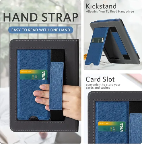 Vista 4 de CoBak - Funda para Ereader de piel sintética duradera con función de apagado y encendido automático, ranura para tarjetas y correa para la mano - Se