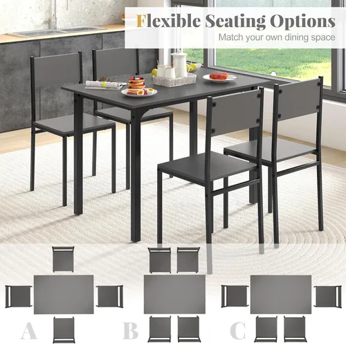 Vista 4 de Giantex Juego de mesa de comedor para 4, juego de mesa de cocina de 5 piezas con mesa de comedor, sillas de comedor, marco de metal, juego