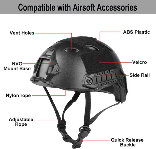 Vista 10 de Casco y máscara de Airsoft, máscara de cara completa con gafas desmontables, casco negro de paintball con soporte NVG y riel lateral, equipo táctico