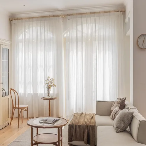 Vista 4 de Sunbox Cortinas traslúcidas de lino liso de 54 pulgadas de largo, cortinas plisadas con doble pellizco, cortinas de gasa semitransparentes