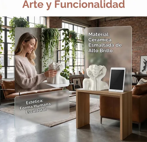 Vista 5 de Jarrón de cerámica con forma de mujer, ideal para decoración de estante, moderno florero para decoración de mesa, florero pequeño de granja