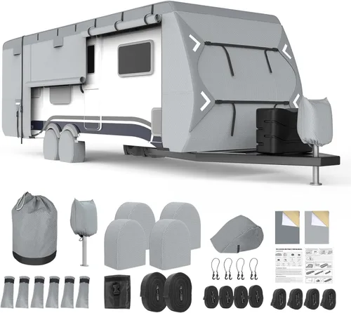 Mofeez Funda para caravana, cubierta de remolque de viaje de 16 a 18 pies, resistente de 7 capas superior anti-UV, resistente al viento,