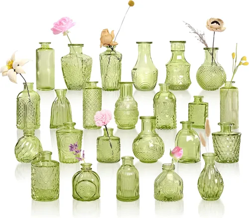 Vista 8 de Juego de 12 jarrones de vidrio ámbar, jarrones de capullo transparentes a granel, mini jarrones para flores, pequeños jarrones de flores