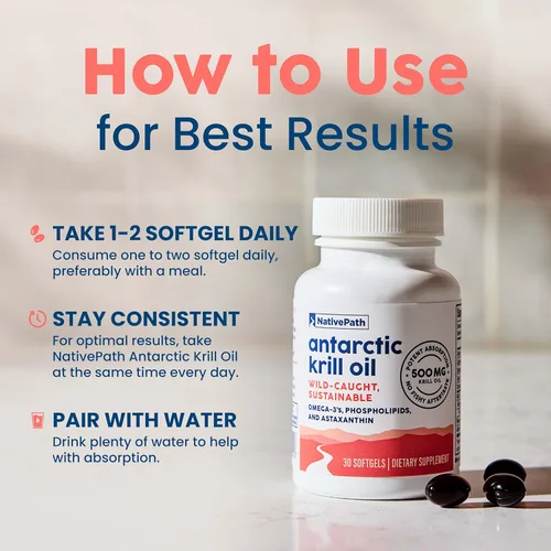 Vista 8 de NativePath Aceite de Krill Antártico Capturado en Estado Salvaje 500mg - Astaxantina Premium 200mcg Omega-3 EPA DHA Unido a Fosfolípidos - Fórmula