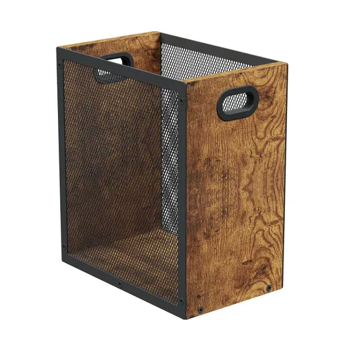 Vista 11 de Huxitocan - Cubo de basura retro para oficina, combinación de hierro y madera para dormitorio, cesta de basura rectangular con asa, diseño