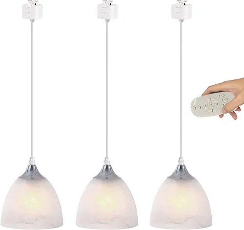 Vista 12 de Kiven Accesorio de iluminación de riel tipo H, luz colgante de pista de halo de vidrio regulable con control remoto, longitud ajustable con 3 modos