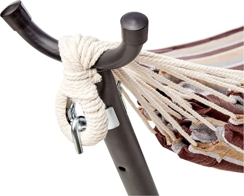 Vista 3 de Amazon Basics Hamaca doble con soporte de acero de 9 pies que ahorra espacio y funda de transporte, capacidad de 450 libras, onda crema, 110 x 47 x