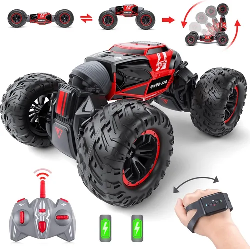 Vista 2 de Powerextra Coche de control remoto, auto RC con detección de gestos, 4WD transforma todoterreno Crawler, auto de acrobacias de juguete todo terreno