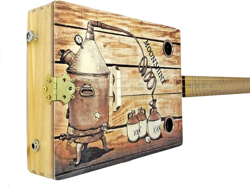 Vista 2 de The Moonshiner" - Guitarra ilustrada de 3 cuerdas, diseño original y hermoso