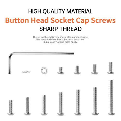 Vista 5 de 630 piezas M3 x 4/5/6/8/10/12/14/16/18/20/0.984 in, tornillos y tuercas de cabeza de botón, arandelas planas, kit surtido de tornillos y tuercas