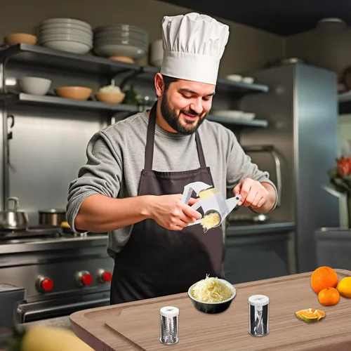 Vista 7 de Rallador de queso giratorio para queso duro, chocolate y nueces, tambor de acero inoxidable, mango ergonómico, fácil de limpiar, molinillo de queso