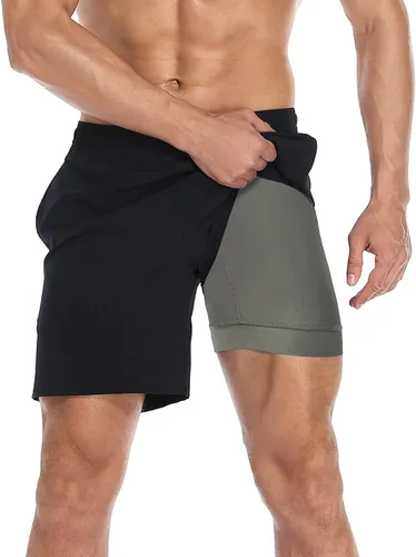 LRD Pantalones cortos de entrenamiento atléticos para hombre con forro de compresión, entrepierna de 7 pulgadas