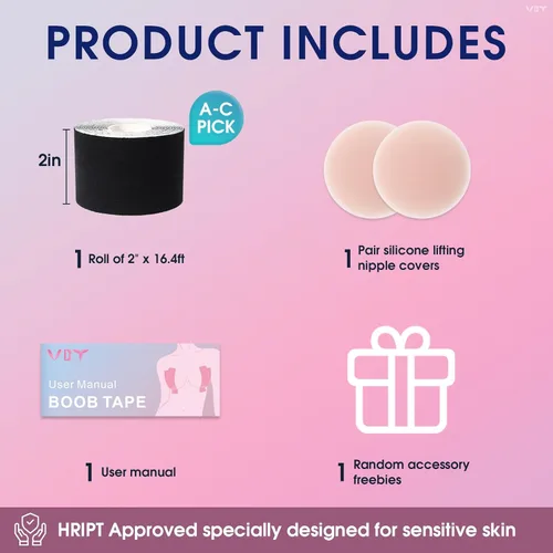 Vista 2 de VBT Cinta adhesiva para senos Cinta de levantamiento de senos, cinta corporal para levantamiento de senos con sujetador adhesivo reutilizable