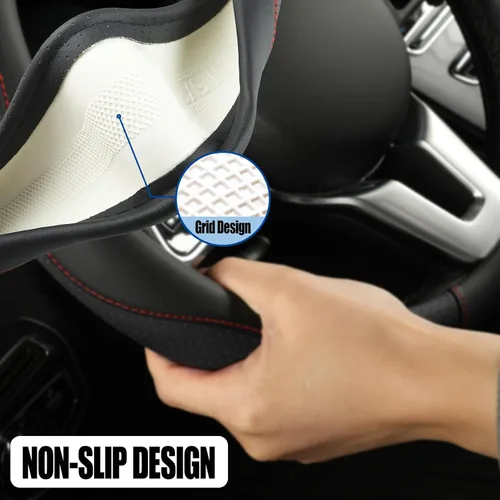 Vista 4 de Funda de cuero de microfibra en forma de D, transpirable, antideslizante, de 13.5 a 14 pulgadas, color negro