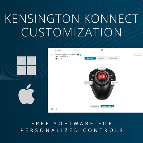 Vista 5 de Kensington Orbit Trackball inalámbrico con anillo de desplazamiento - Negro-Rojo (K70990WW)