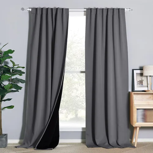 Vista 56 de NICETOWN Paneles de cortina para ventana pequeña 100% opacas que reducen el frío, cortinas con forro negro, cortinas con aislamiento térmico de 45