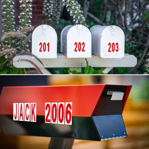 Vista 4 de Números de buzón para exteriores, 12 hojas de 3 pulgadas, 0-9 A-Z, vinilo autoadhesivo, números de dirección, letras adhesivas para puertas de casa