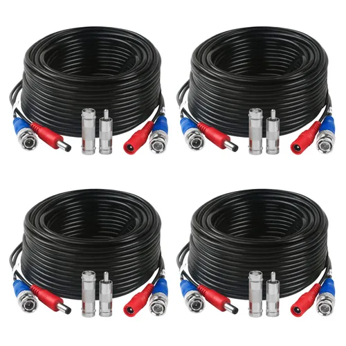 Paquete de 4 cables de alimentación de video BNC de 25 pies con conectores para cámara CCTV DVR sistema de vigilancia