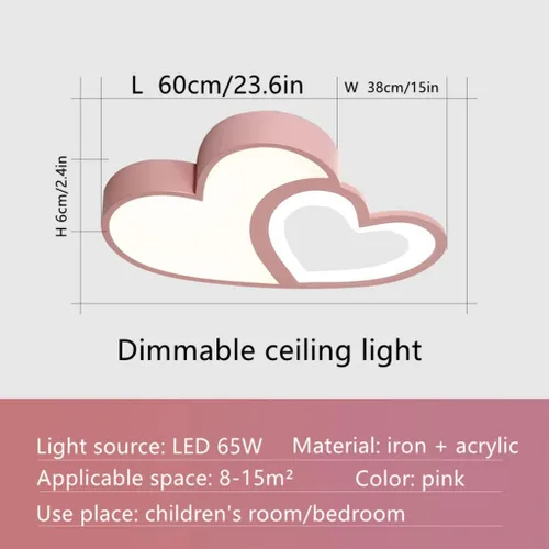 Vista 6 de NERDOH Lámpara de techo LED moderna para habitación de los niños, lámpara de techo creativa en forma de corazón, dormitorio de bebé, regulable