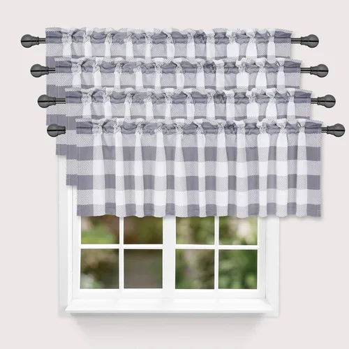Vista 35 de Simple Deluxe Paquete de 4 cenefas opacas de cuadros búfalo para ventanas de cocina, sala de estar, casa de campo, dormitorio, cenefa de cortina