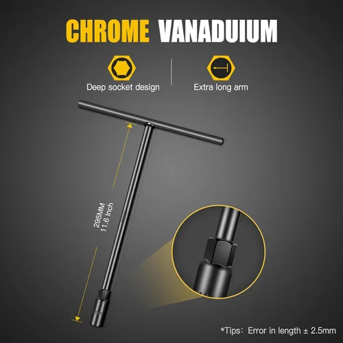 Vista 3 de Juego de llaves de vaso métricas con mango en T de 6 puntas (8 mm, 10 mm, 12 mm) de acero Cr-V con llave hexagonal para reparación de motocicletas