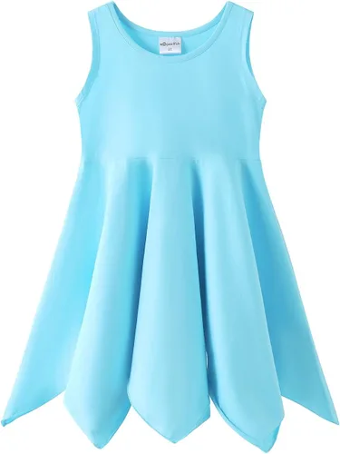 Noomelfish Vestido de verano de algodón sin mangas con dobladillo de pañuelo para niñas (3-12 años)