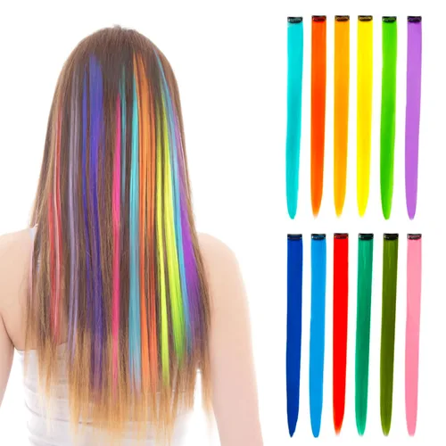 Vista 11 de 32 extensiones de cabello con pinza de colores, Beahot de 16-21 pulgadas, extensiones de cabello rizado y ondulado largas de arcoíris, clip