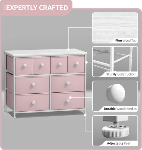 Vista 145 de Sorbus Cómoda con 8 cajones - Mueble para almacenar ropa para niño, para dormitorio, pasillo, clóset, oficina – Marco de acero, parte superior