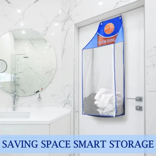 Vista 2 de SPINFOX 2 Pack Cesto de lavandería para colgar en la puerta, cesto de lavandería colgante de baloncesto con cremallera, cesto de lavandería de malla