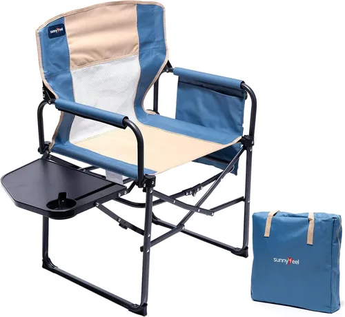 Vista 26 de SUNNYFEEL Silla de directores de campamento de gran tamaño de 500 libras resistente, silla plegable portátil con mesa auxiliar, bolsillo para playa