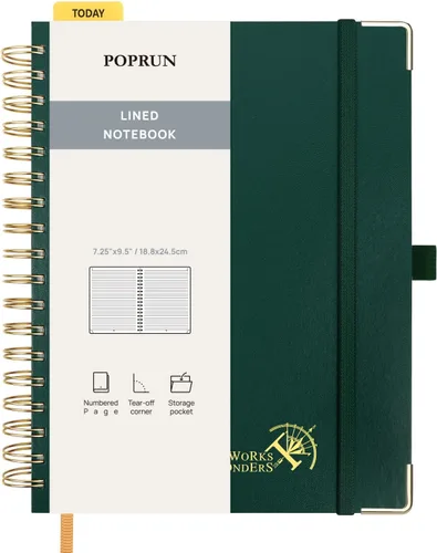Vista 34 de POPRUN Lined Spiral Journal Notebook for Women & Men, 7-1/4" x 9-1/2", 220 Numbered Pages, College Ruled Hardcover Notebook for Work, Journals for