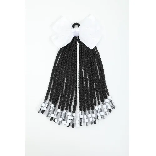 Vista 18 de Extensión de cola de caballo para niños con cuentas, caja de trenzas, extensiones de cabello sintético con lazos de protección, peinado fácil