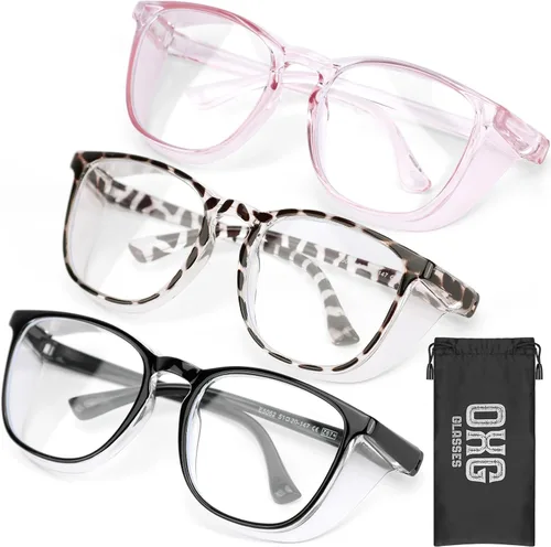 OXG - Paquete de 3 gafas de seguridad para mujeres, gafas antiniebla transparentes, gafas de seguridad resistentes a los arañazos, protección ocular