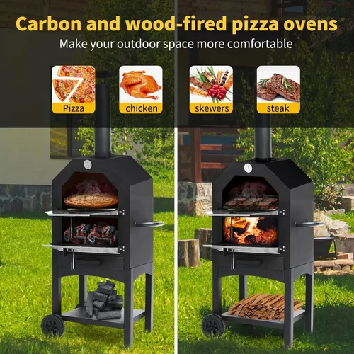 Vista 4 de Horno de Pizza para Exteriores - Horno de Pizza de Leña para Exterior con Piedra para Pizza, Cuchillo, Parrilla y Cubierta – Fabricante de Pizzas