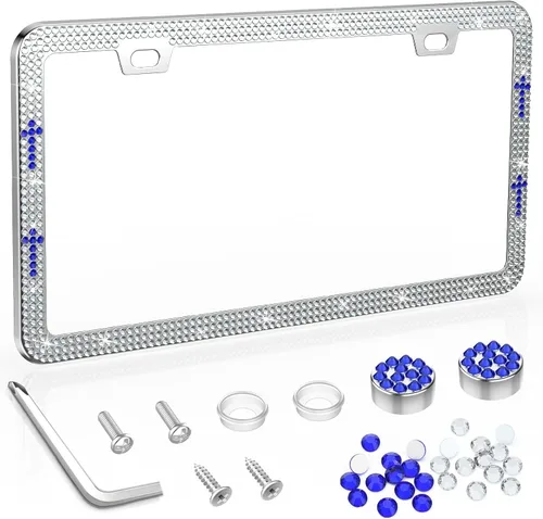Vista 23 de SHARE&CARE Marco de matrícula brillante, cubierta de matrícula de cristal, soporte para placa de automóvil con diamantes de imitación de cristal