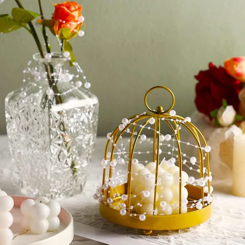 Vista 6 de Hicarer Cadena de perlas de 157 pies con 24 cuerdas para velas flotantes, perlas de imitación como relleno de jarrón, ideal para bodas, fiestas