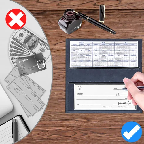 Vista 6 de CASMONAL Funda de cuero prémium para chequera para hombres y mujeres, cartera con bloqueo RFID