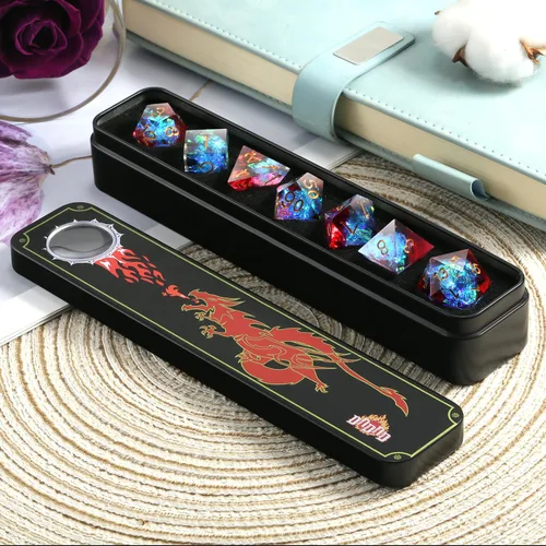 Vista 111 de DNDND Dados de Resina Ojo DND de Borde Afilado Dado de D&D con Estuche de Regalo para Juego de Dungeons and Dragons (Ojo de Dragón Verde)