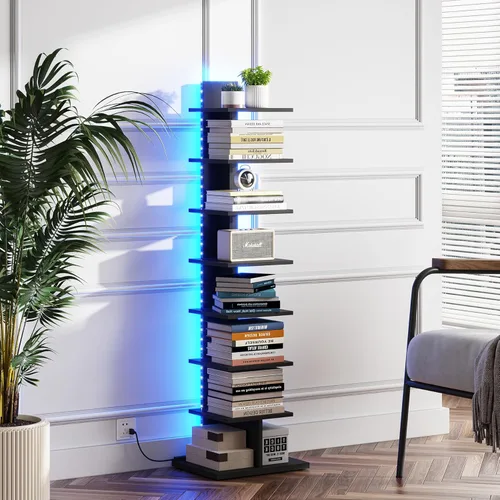 Vista 47 de TUTOTAK Estantería estrecha, estantería de 6 niveles, estante de libros con espaldera para espacios pequeños, estante de esquina de pie para sala