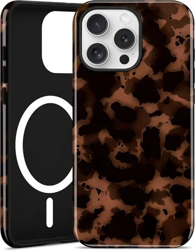 Vista 15 de Jusy Compatible with MagSafe Brown Tortoise Shell Print Phone Case for iPhone 7/8/SE, Amber Trendy Luxury Magnetic Soft TPU and Hard PC Protective