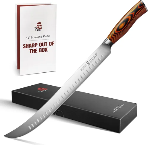 Vista 8 de TUO Cuchillo de carnicero – Cuchillos de carnicero de 12 pulgadas con borde de Granton curvado para cortar carne y verduras – Mango de madera