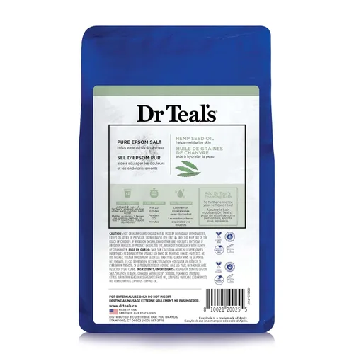 Vista 2 de Dr Teal's Remojo puro de sal de magnesio de Epsom, aceite de semilla de cáñamo de cannabis sativa, 3 libras