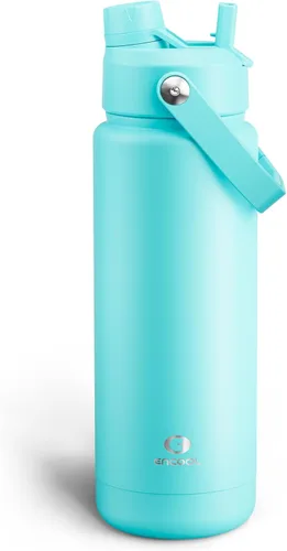 Vista 184 de Botella de agua aislada con popote para niños, botella de agua de acero inoxidable de 12 onzas con boquilla doble, a prueba de fugas, sin BPA, al