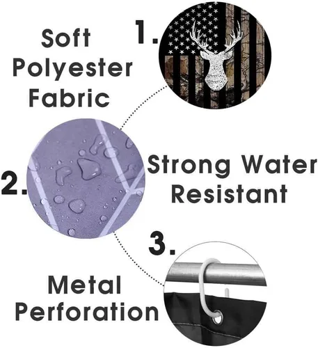 Vista 148 de Camille&Andrew - Juego de 4 cortinas de ducha de tela de ciervo rústico negro, alce, alce, pino, luna, casa de campo, panel rústico, tablero