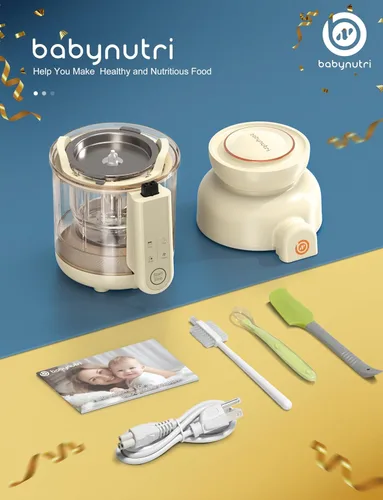 Vista 7 de Máquina automática de alimentos para bebés, molinillo de alimentos de vidrio para bebés, licuadora y vaporera y máquina de puré con cocción