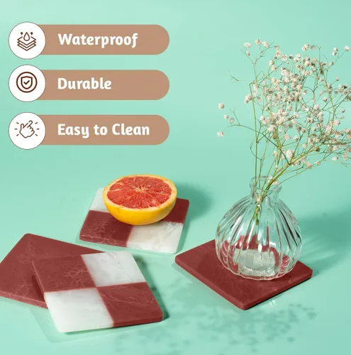 Vista 5 de Folkulture Juego de 4 posavasos de resina, decorativos, bohemios, bonitos, para mesa de café, impermeables, accesorios modernos multiusos