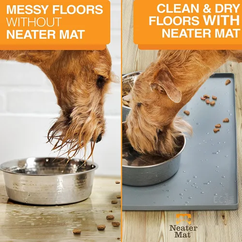 Vista 83 de Neater Pet Brands Neater Mat Tapete de comida para gatos y perros, mantel individual de silicona impermeable y sin BPA con borde elevado para debajo