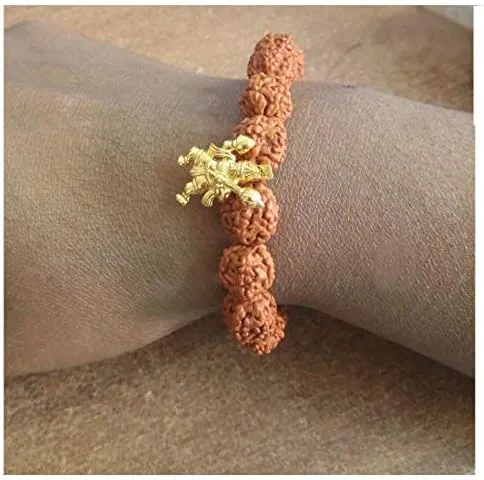 Vista 3 de Aleafa - Brazalete con dijes Hanuman color marrón dorado para hombres y mujeres #Aport-944