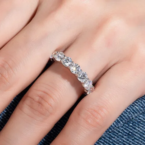 Vista 8 de AimiIee Moissanite Eternity Rings 1cttw D Color VVS1 Clarity Round Brilliant Cut Moissanite Diamond S925 Sterling Silver Stackable Wedding