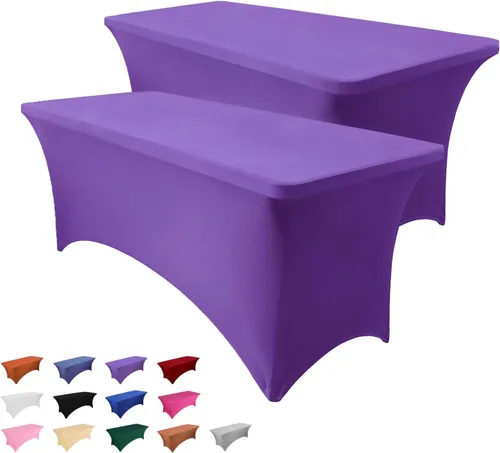 Vista 27 de Paquete de 2 manteles rectangulares de 4 pies para manteles rectangulares color gris azulado, elásticos, manteles de elastano para eventos